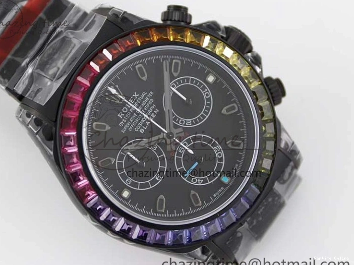 0515 Functional Daytona All Black PVD TWF Best Edition Rainbow Diamonds Bezel Black Dial on PVD Bracelet A 2449